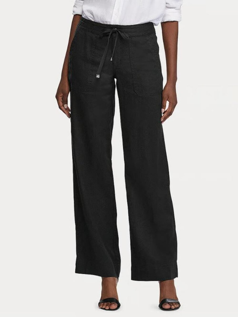 LAUREN RALPH LAUREN Women's Petite Linen Wide Leg Pants Size 2P In Black